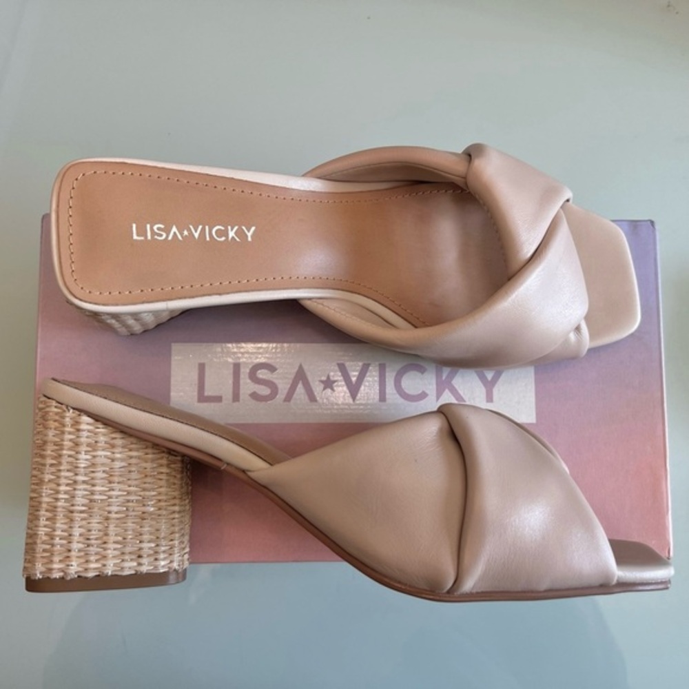 Lisa Vicky Women's Nude Heeled Leather Sandals Open Toe 8.5